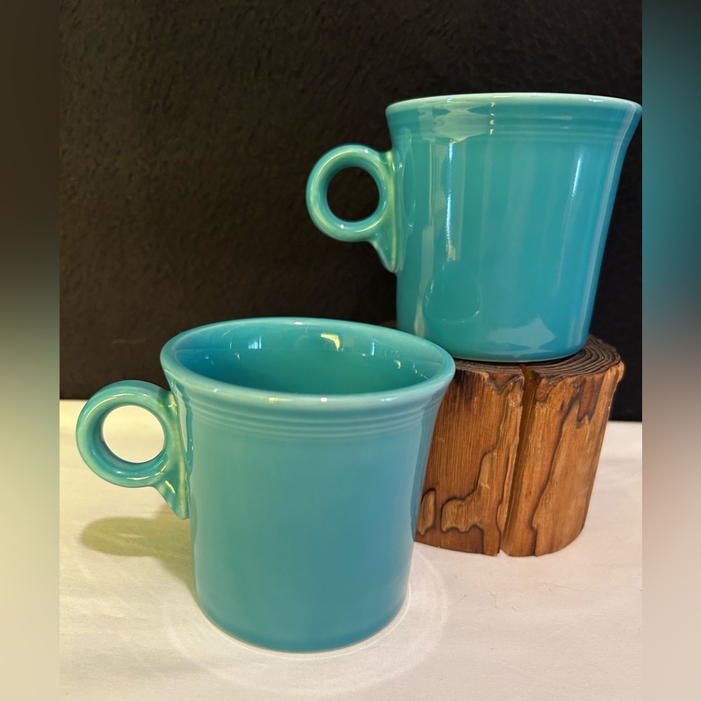 Fiesta Fiestaware Turquoise Set Of Two 8 Oz. Coffee Mug Cup O Ring Handle - Picture 2 of 6